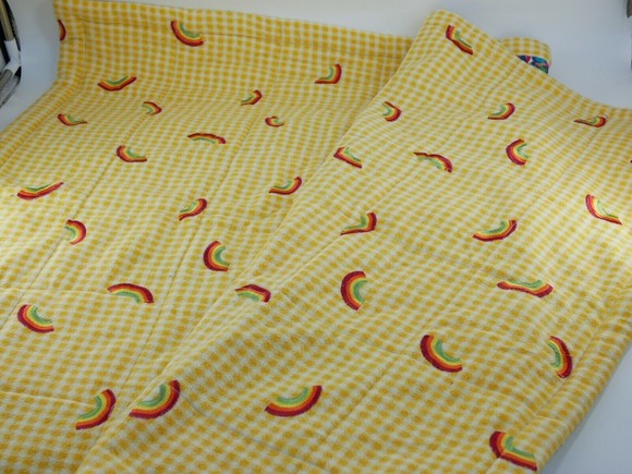 Handmade 48 X 32  Baby Girl Boy Quilt Crib Blanket Yellow Rainbow - Picture 9 of 10